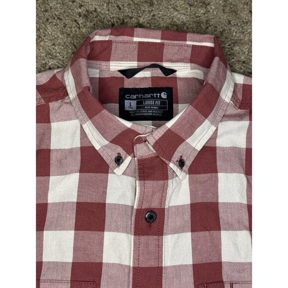 CARHARTT Loose Fit Short Sleeve Button up Shirt Buffalo Print LARGE TALL Western - Picture 4 of 9